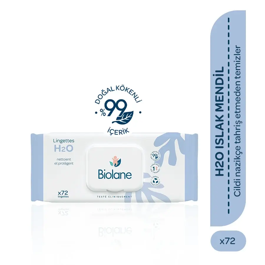 %99 Doğal İçerikli %100 Doğal Lifli H2O Kalın Bebekler için Islak Mendil (72 Adet)