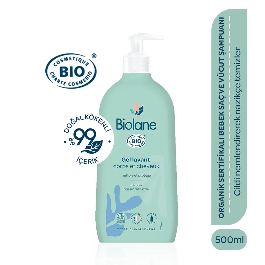 %99 Doğal İçerikli Göz Yakmayan Organik Bebek ve Çocuk Saç ve Vücut Şampuanı (500ml)