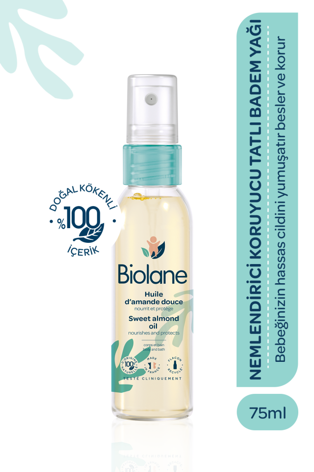 %100 Doğal Hassas Ciltler için Yumuşatıcı Besleyici Koruyucu Tatlı Badem Yağı Spreyi (75ml)