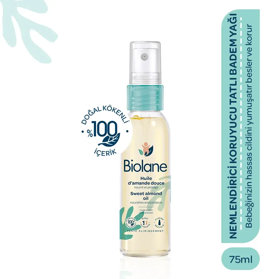 %100 Doğal Hassas Ciltler için Yumuşatıcı Besleyici Koruyucu Tatlı Badem Yağı Spreyi (75ml)