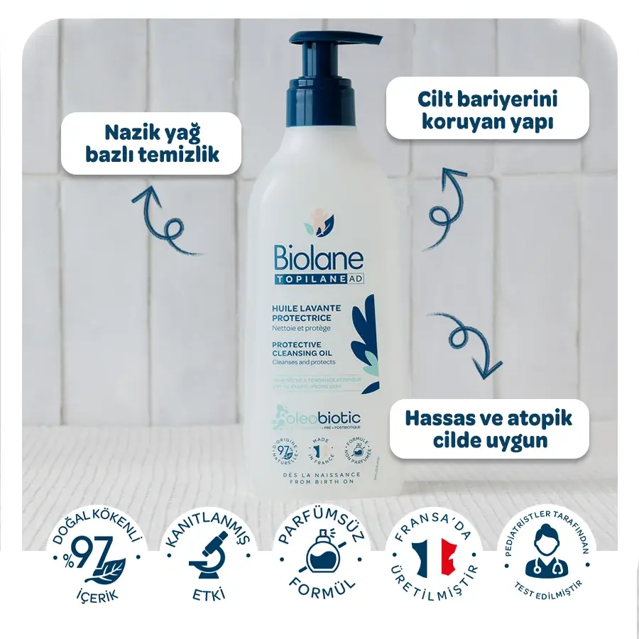 Atopik Kuru ve Çok Kuru Cilt için %97 Doğal İçerikli Temizleyici Yağ (350ml) - Onarıcı ve Koruyucu