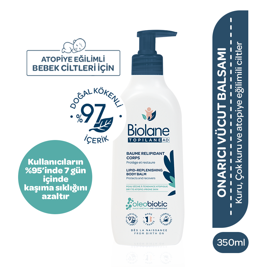 Atopik Kuru ve Çok Kuru Cilt için %97 Doğal İçerikli Lipit Yenileyici Vücut Balsamı (350 ml)