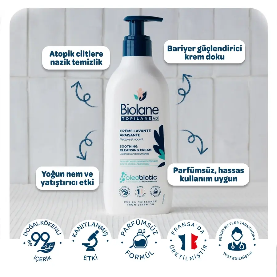 Atopik Kuru ve Kuru Cilt için %99 Doğal İçerikli Onarıcı Yatıştırıcı Temizleyici Krem (350ml)