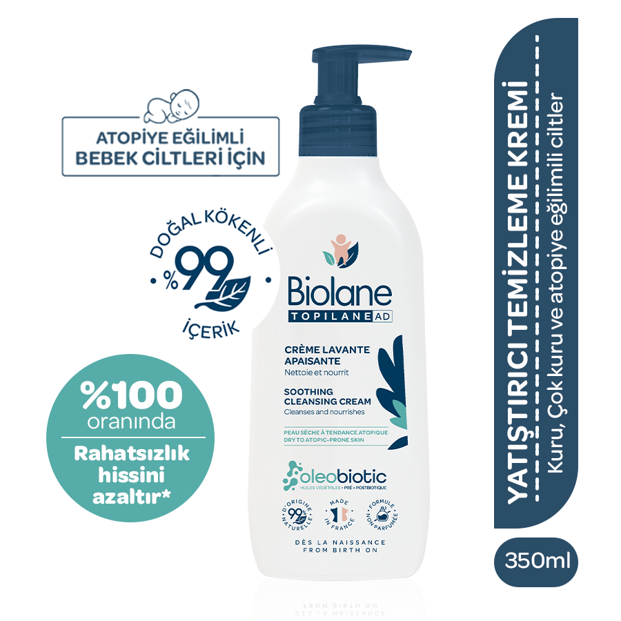 Atopik Kuru ve Kuru Cilt için %99 Doğal İçerikli Onarıcı Yatıştırıcı Temizleyici Krem (350ml)